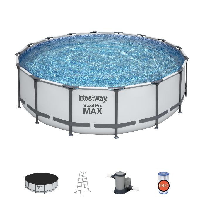 Каркасный бассейн Bestway 5612Z BW, Steel Pro Max 488х122см, 19480л, фильтр-насос, лестница, тент фото 2